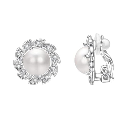 Vintage Pearl Clip On Earrings For Women Non Pierced Earrings | Large Rhinestone Earring Round Pearl Earrings Wedding Jewelry - style: White Pearl And Silver Earrings