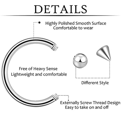 ONESING 53-80 Pcs Septum Rings 16g, Septum Rings for Women Septum Piercing Jewelry Horseshoe Nose Hoop Rings Lip Tragus Cartilage Earrings Stainless Steel Body jewelry 10mm - color: MixcolorA-80 Pcs