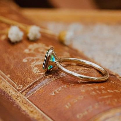 2.5CT Emerald Cut Moissanite Solitaire Ring, 14K Yellow Gold Engagement Ring, Bezel Setting, Statement Ring, Gift For Her, Wedding Ring By SHREESHYAMJEWELLS - color: Green Moissanite