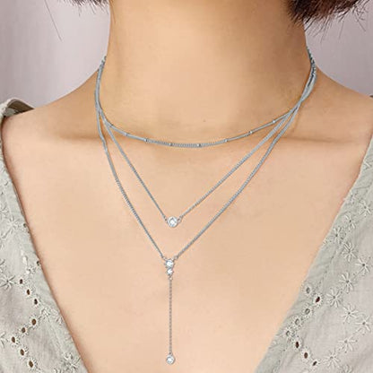 MONGAS Boho Layered Necklace Sterling Silver Triple 3 Stacked Vertical Bar Triangle Long Layering Necklaces Christmas Jewelry Gifts for Women - style: Lariat