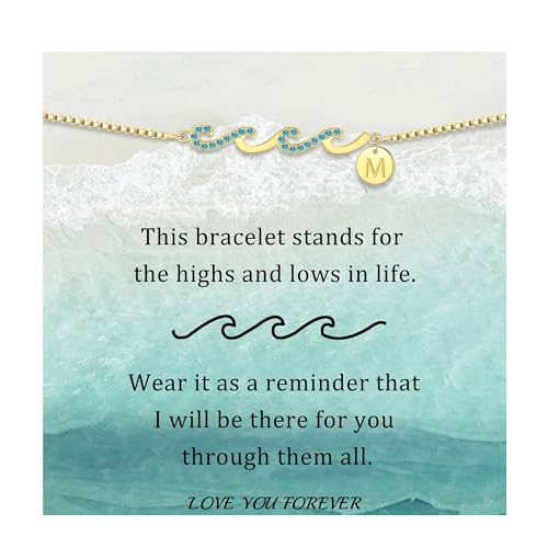 Gold Bracelets for Women Non Tarnish Graduation Gifts for Daughter 2026 Initial Bracelets for Women Mom Gifts Inspirational Wave Bracelet Grandma Letter A-Z Birthday Jewelry Christmas Stocking Stuffers - style: 13-M