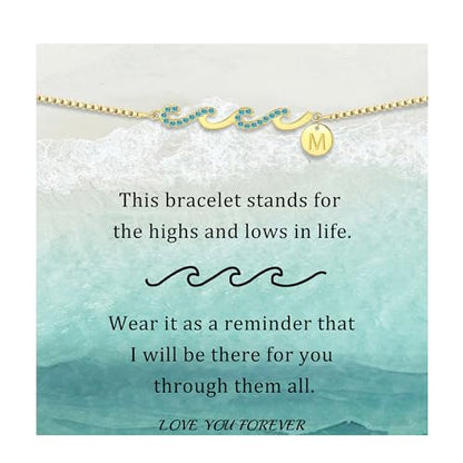 Gold Bracelets for Women Non Tarnish Graduation Gifts for Daughter 2026 Initial Bracelets for Women Mom Gifts Inspirational Wave Bracelet Grandma Letter A-Z Birthday Jewelry Christmas Stocking Stuffers - style: 13-M