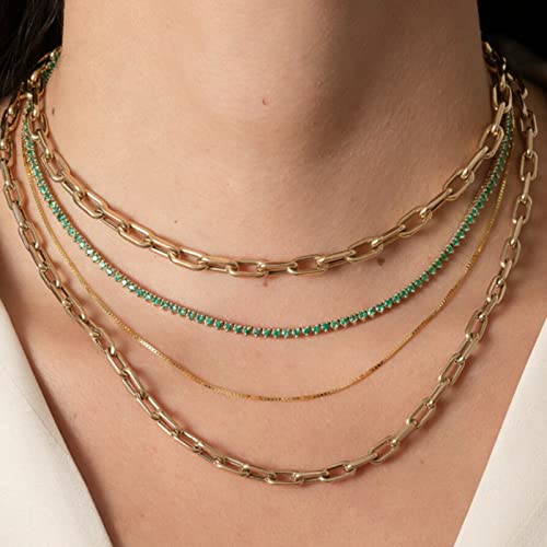 Luxval Tennis Necklace 14K Gold Plated Rhinestone Butterfly Choker Necklaces for women Dainty Zirconia Cut Faux Diamond chain 3mm - color: Green-tennis