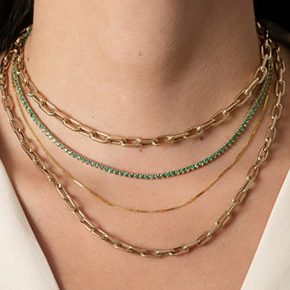 Luxval Tennis Necklace 14K Gold Plated Rhinestone Butterfly Choker Necklaces for women Dainty Zirconia Cut Faux Diamond chain 3mm - color: Green-tennis