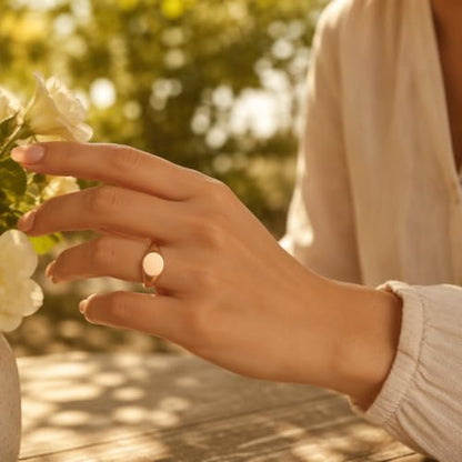 MYNENEY Stainless Steel Round Statement Pinky Signet Rings for Men Women - color: Custom-Rose Gold