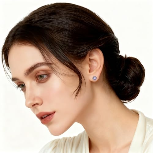 Grey Faux Pearl Stud Earrings, S925 Silver Posts Hypoallergenic for Women - color: Pinkish Grey, size: 10mm