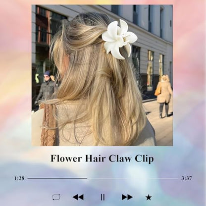 Large Hawaiian Flower Hair Claw Clips for Women, 4Pcs Tropical Plumeria Hair Clips for Thick and Thin Hair, Strong Hold Marble Texture Nonslip Beach Hair Claw Clips Summer Hair Accessories Gift - color: Fresh Blossom