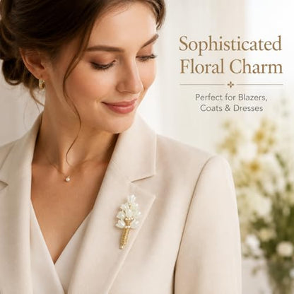 Flower Brooch for Women Rhinestone Pearl Zirconia Flower Lapel Pin Birthday Holiday Gift for Mother Wife Girlfriend - color: 08 Lily of the Valley-5