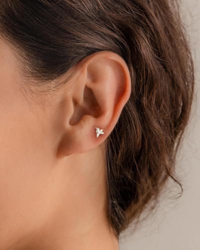 Flat Back Earrings for Women Cartilage Helix | Comfortable Dainty Cute Dragon Bee Bird Phoenix Dragonfly Cute Animal Leaf Spiral Rhombus Design Flatback Stud Earrings - color: Silver Hummingbird