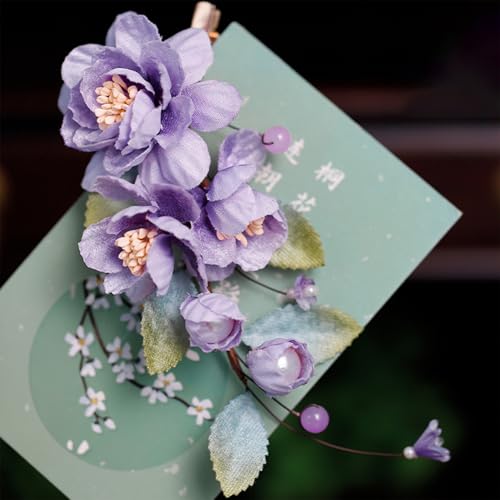 Wedding Hair Clips, Crystal Hair Pins Pearl Rhinestone Hair Barrettes, Bridal Flower Hair Pieces Pearl Headpieces Hair Accessories for Women Girls (Purple&Green) - color: Purple&Green