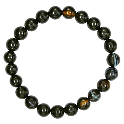 Amazing Gemstone Black Sulemani Hakik Crystal Bracelet for Women Men's Gifts - Protection Healing Crystal Bracelet - 8mm Gemstone Beaded Stretchable Bracelet Pulseras Para Hombres Mujer Stocking Stuffers Mothers Day Gift - color: Black Sulemani Hakik