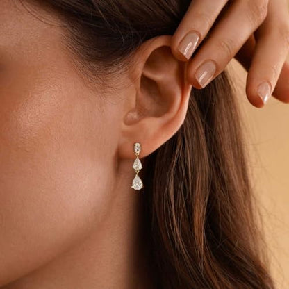 Dangle Earrings for Women, Formal Teardrop Drop Earrings Dainty Wedding Bridal Dangling Earrings 14k Gold Plated Long Gold Earrings for Women Trendy Hypoallergenic Waterproof Prom Jewelry - color: Gold-Rhinestone