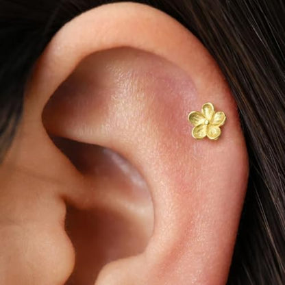 20G/18G/16G Flat Back Earrings Tiny Nose Stud, Cartilage Earring Threadless Tragus Helix Stud Conch Piercing Jewelry - color: Flower (gold 2pcs), size: 20 gauge (0.8mm post)