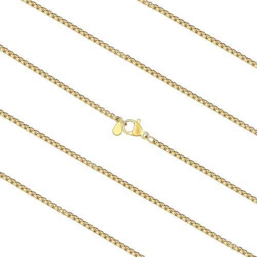 FaithHeart Stainless Steel Square Box Chain Necklaces for Men, 2/3mm Width | Silver/Black/Gold Durable Rolo Chains for Pendant, Hypoallergenic Non-tarnish Hip Hop Jewelry with Gift Box 18"-30" Length - color: c. 2mm Width-Gold, size: 26 inches