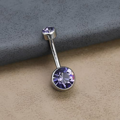 Titanium Floating Belly Button Rings 14G, ASTM F136 Implant-Grade Curved Barbell, Internal Thread with 6mm Teardrop Gems, Sparkle Navel Piercing Jewelry, 10mm/12mm Length - color: Silver-Violet, size: 3/8"(10mm)
