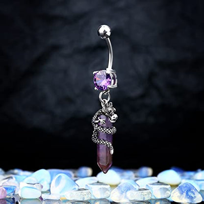 Halloween Belly Button Ring 14G Dragon Dangle Belly Ring Burn Silver Navel Piercing Jewelry Purple Belly Button Piercing - color: Purple