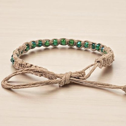 BlueRica Hemp Anklet with Glass Beads - style: Green