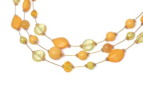 Coiris 3 Layers Illusion Wire Beaded Statement 19.5" Necklace for Women - color: N0005-Empire Yellow