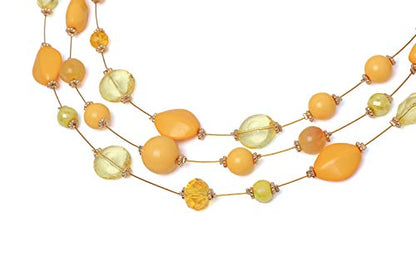 Coiris 3 Layers Illusion Wire Beaded Statement 19.5" Necklace for Women - color: N0005-Empire Yellow