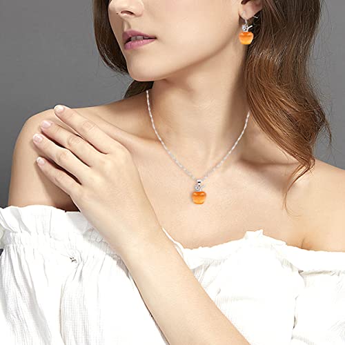 Uloveido Apple Necklace and Earrings Set for Women Cute Apple Jewelry Set for Teacher Mom YL007 - color: Orange