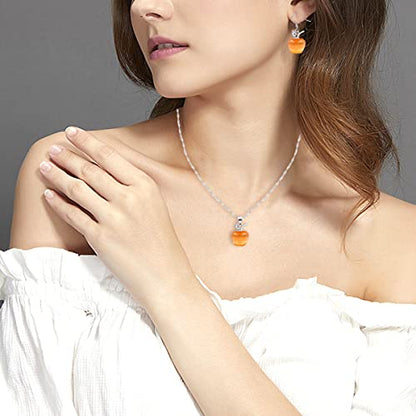 Uloveido Apple Necklace and Earrings Set for Women Cute Apple Jewelry Set for Teacher Mom YL007 - color: Orange