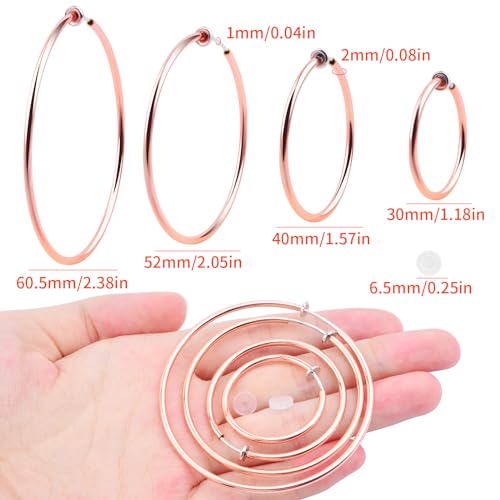 4 Pairs Clip On Hoop Earrings Brass Circle Fake Hoop Spring Earring Clips and 4 Pairs Anti-Pain Earring Pads for Women Non-Pierced Ears, 4 Sizes - color: Gold