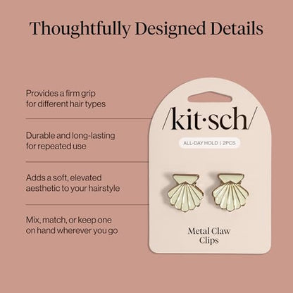 Kitsch Clam Shell Small Hair Clips - Elegant Gold and Pearlized Cream, 2pcs | Beach-Inspired Cute Metal Hair Clips For Women – Stylish, Strong Hold, Comfortable Wear – Daily Hair Accessories