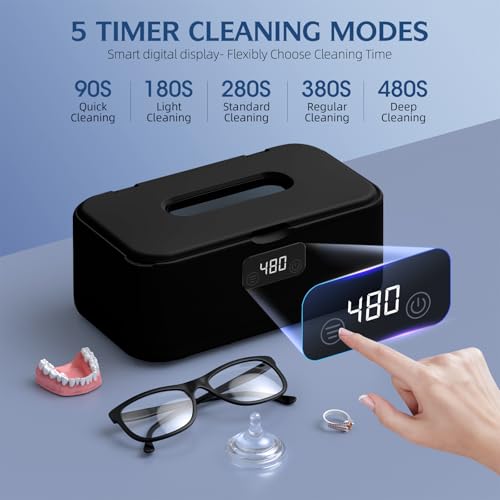 Ultrasonic Jewelry Cleaner, 50Khz Jewelry Cleaner Ultrasonic Machine for Jewelry, Eyeglasses, Rings, Watch Strap, Dentures, 24oz - 304 Stainless Steel Tank, Digital Timer - color: Black