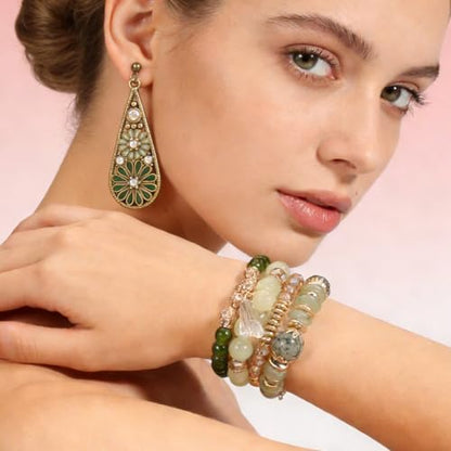 Western Jewelry Sets for Women Boho Jewelry, Layer Bohemian Necklace Earrings Bracelet, Cowgirl Accessory Rodeo Summer Beach - color: Green