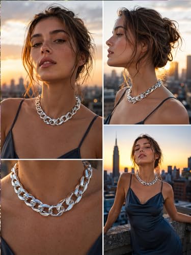 Chunky Link Cuban Chains Necklace Women's Punk Hip-hop Thick Gold Chain Choker Necklace Fashion Costume Jewelry for Women (gold) - color: style3-silve
