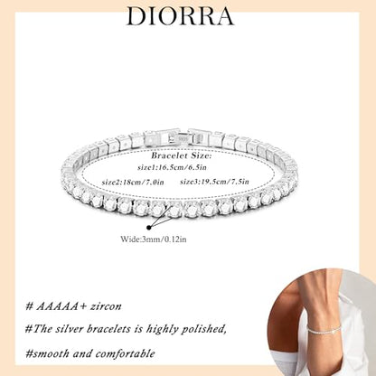 3mm/4mm Cubic Zirconia Classic Tennis Bracelet 14K Gold Plated/Silver Bracelets for Women Size 6.5-7.5 Inch - color: 3mm Tennis Silver, size: 19.5cm/7.5IN