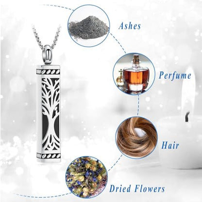 Imrsanl Tree of Life Urn Necklace for Men Women Bar Cremation Jewelry for Ashes Keepsake Ashes Necklace Pendent - color: Customize