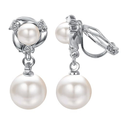 Yoursfs Pearl Dangle Clip On Earrings for Women Vintage Faux Pearl Earrings Non Pierced Crystal Earring - style: Pearl Dangle Clip On Earrings