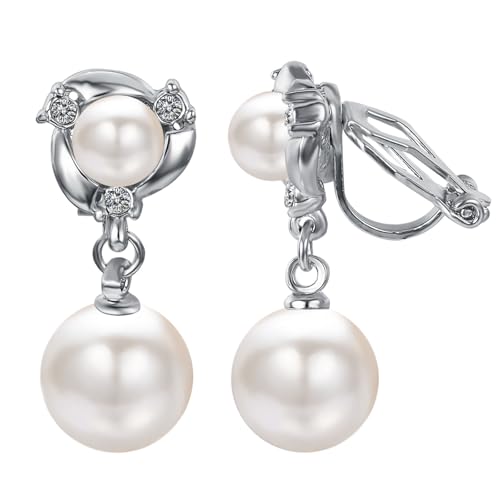Yoursfs Pearl Dangle Clip On Earrings for Women Vintage Faux Pearl Earrings Non Pierced Crystal Earring - style: Pearl Dangle Clip On Earrings
