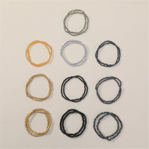 18Pcs Boho Stackable Beaded Bracelets for Women Colorful Handmade Multilayered Rice Beads Anklets Set Summer Beach Bohemian Jewelry Gift - color: Style 2 Black
