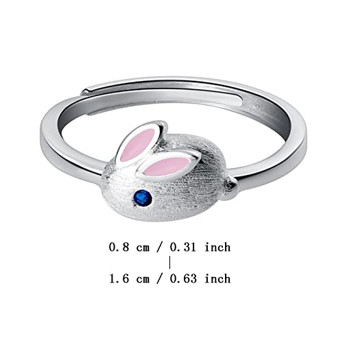 Rabbit Bridal Rings for Lady Opening Adjustable Sapphire Engagement Rings Minimalist Cute Proposal Rings (Silver, One Size)