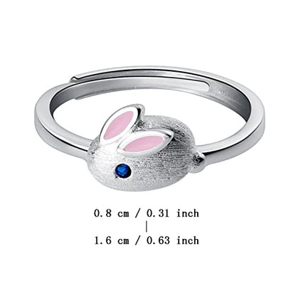 Rabbit Bridal Rings for Lady Opening Adjustable Sapphire Engagement Rings Minimalist Cute Proposal Rings (Silver, One Size)