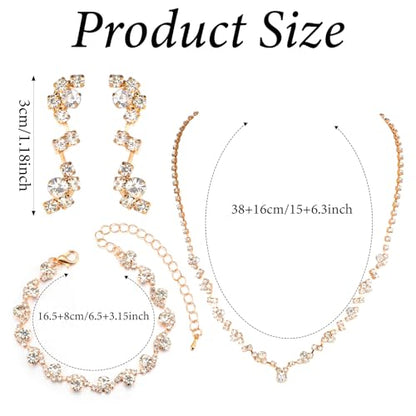 Telooco Jewelry for Prom,Silver Necklace for Women Prom, Rhinestone Crystal Necklace Bracelet Earrings Set, Silver Accessories for Women Jewelry for Wedding Party