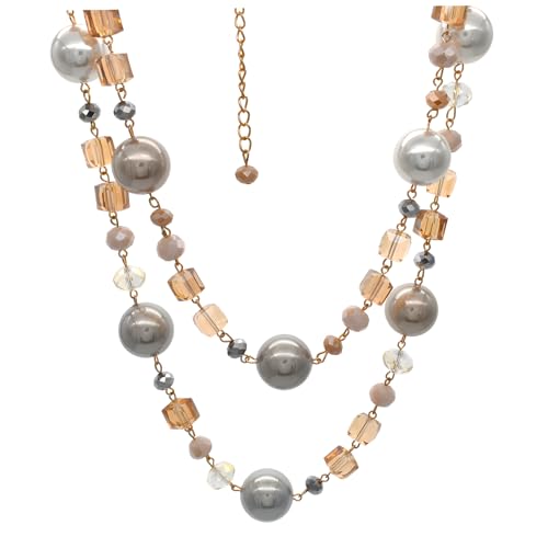 utop JNF Hand made Pearl Statement Necklace for Women Rhinestone Multilayer Crystal Necklaces Chunky Pearl Necklace Large Pearl Necklace and Earrings Set for Mother Mom's gift - color: champagne pearl crystal necklace