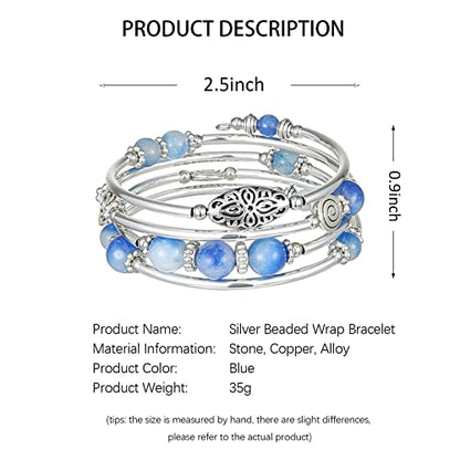 FULU AUTUMN Stackable Beaded Bracelets for Women Boho Wrap Silver Bracelet Layered Fashion Jewelry Gifts for Her - color: 17-Sapphire
