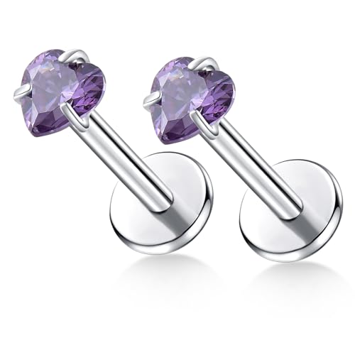 BelezaDosas G23 Titanium Labret Studs Threadless 16G Lip Rook Lobe Tragus Helix Cartilage Push Back Earring Piercing Jewelry - style: 1 piar love purple