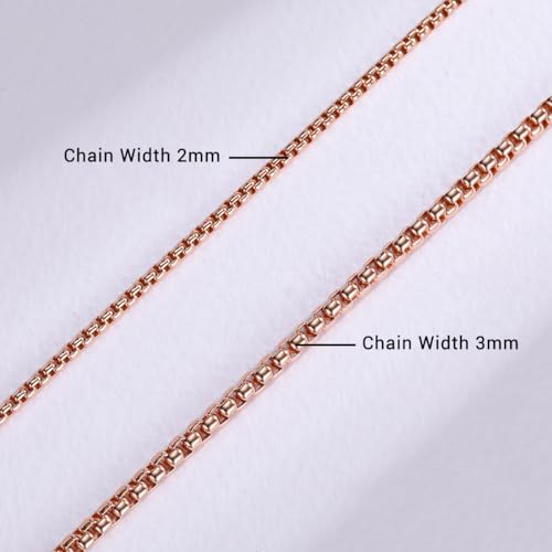 Eusense Stainless Steel Chain Necklace for Men Women Rolo/Wheat/Snake/Box Chain, 2-3MM, 20-24 Inches with Delicate Gift Box - color: Rose Gold-Plated, size: 22+2 Inches Length, style: Rolo Chain-3MM Width