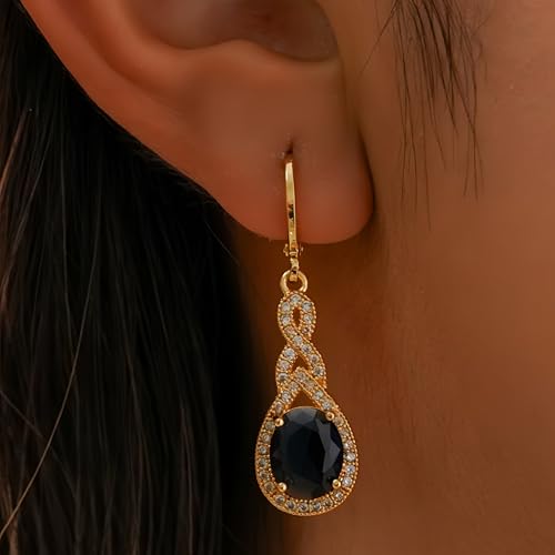 18K Gold Plated Flower Dangle Earrings for Women, Hypoallergenic Cubic Zirconia Earrings, Elegant CZ Drop Earrings, Statement Jewelry Gifts Party Fashion - style: OBS0470-Navy