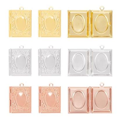 Brass Locket Pendants Heart Book Bag Photo Frame Charms Love Wedding Memory Charms Religious Bible Pendants for Necklace DIY Crafts Jewelry Making