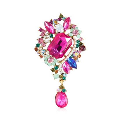 YOQUCOL Retro Austrian Crystal Big Brooch Pin for Women Large Flower Shape Brooches Lapel Pins for Sweater,Coat Dress Accessories - color: B-RoseRed
