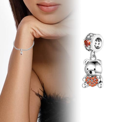 Charm for Bracelets and Necklaces, Heart Animals 925 Sterling Silver Bead Celestial Sun Moon Star Charms Jewelry Gift for Women Girls - color: Bear Heart Charm
