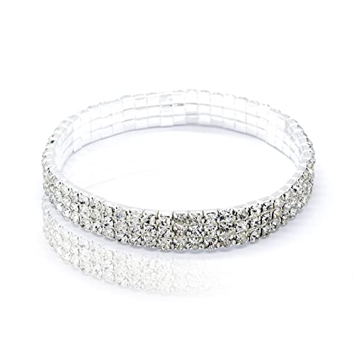 Fesciory Heart Rhinestone Ankle Bracelets for Women, Adjustable Silver Plated Shiny Tennis Anklets, Twinkle Cubic Zircon Imitation Diamond Anklet Foot Chain Jewelry Gifts - color: Three Row Rhinestone