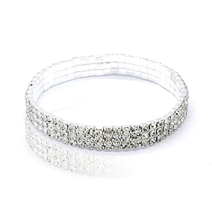 Fesciory Heart Rhinestone Ankle Bracelets for Women, Adjustable Silver Plated Shiny Tennis Anklets, Twinkle Cubic Zircon Imitation Diamond Anklet Foot Chain Jewelry Gifts - color: Three Row Rhinestone