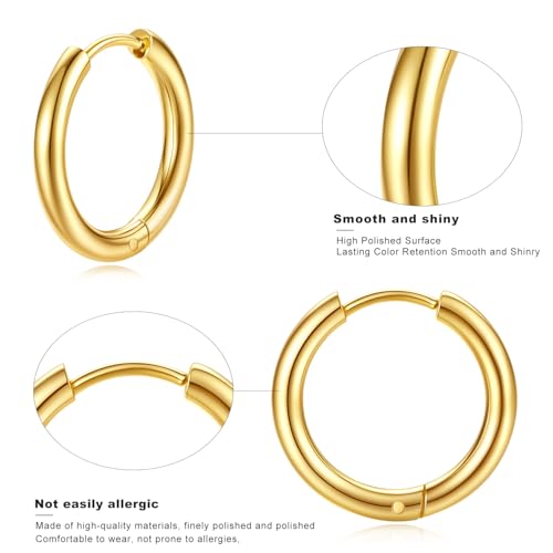 Silver Gold Hoop Earrings for Women Men, 316L Surgical Stainless Steel Huggie Hoop Earrings Set Hypoallergenic Small Cartilage Earrings Lightweight Hoop Earrings Huggie Set - color: 4 Pair Small Gold-8/10/12/14mm