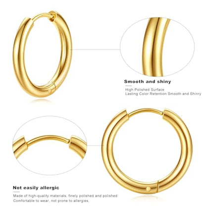 Silver Gold Hoop Earrings for Women Men, 316L Surgical Stainless Steel Huggie Hoop Earrings Set Hypoallergenic Small Cartilage Earrings Lightweight Hoop Earrings Huggie Set - color: 4 Pair Small Gold-8/10/12/14mm